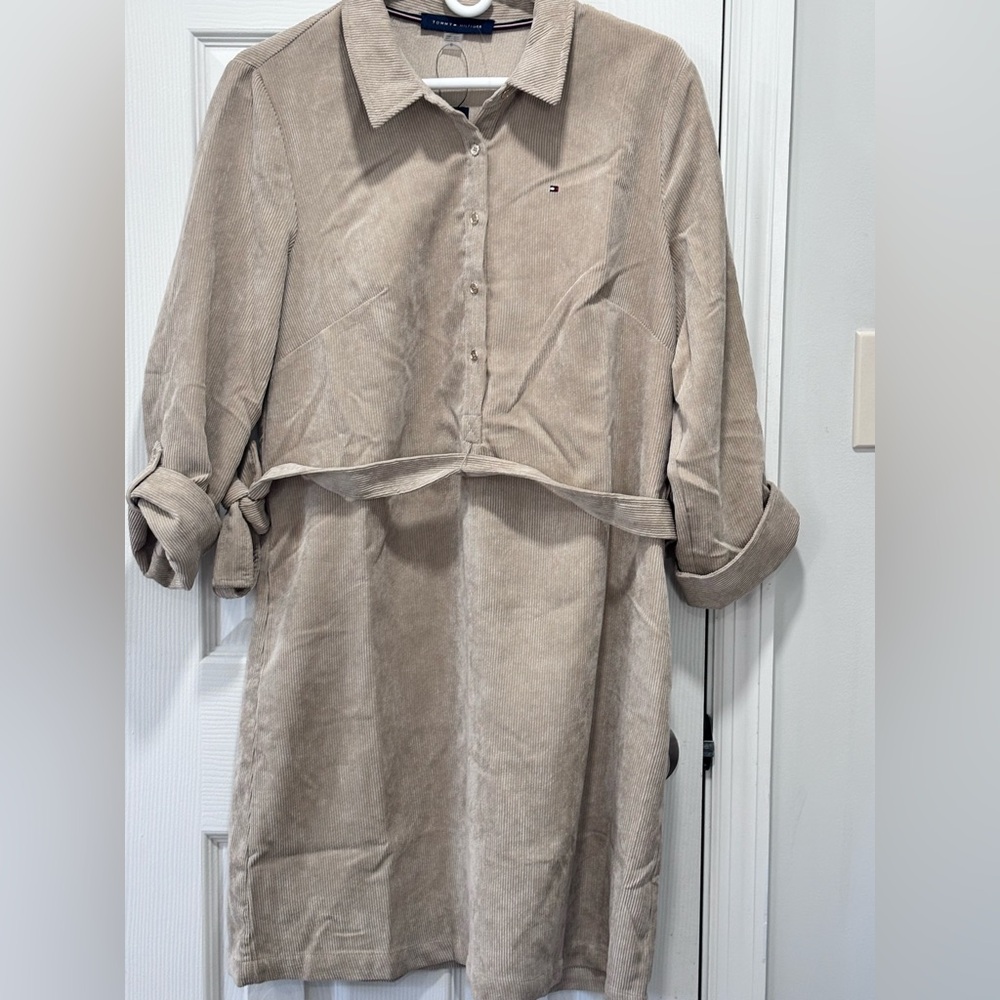 Tommy Hilfiger Taupe Button-Up Midi Dress - Picture 2 of 16
